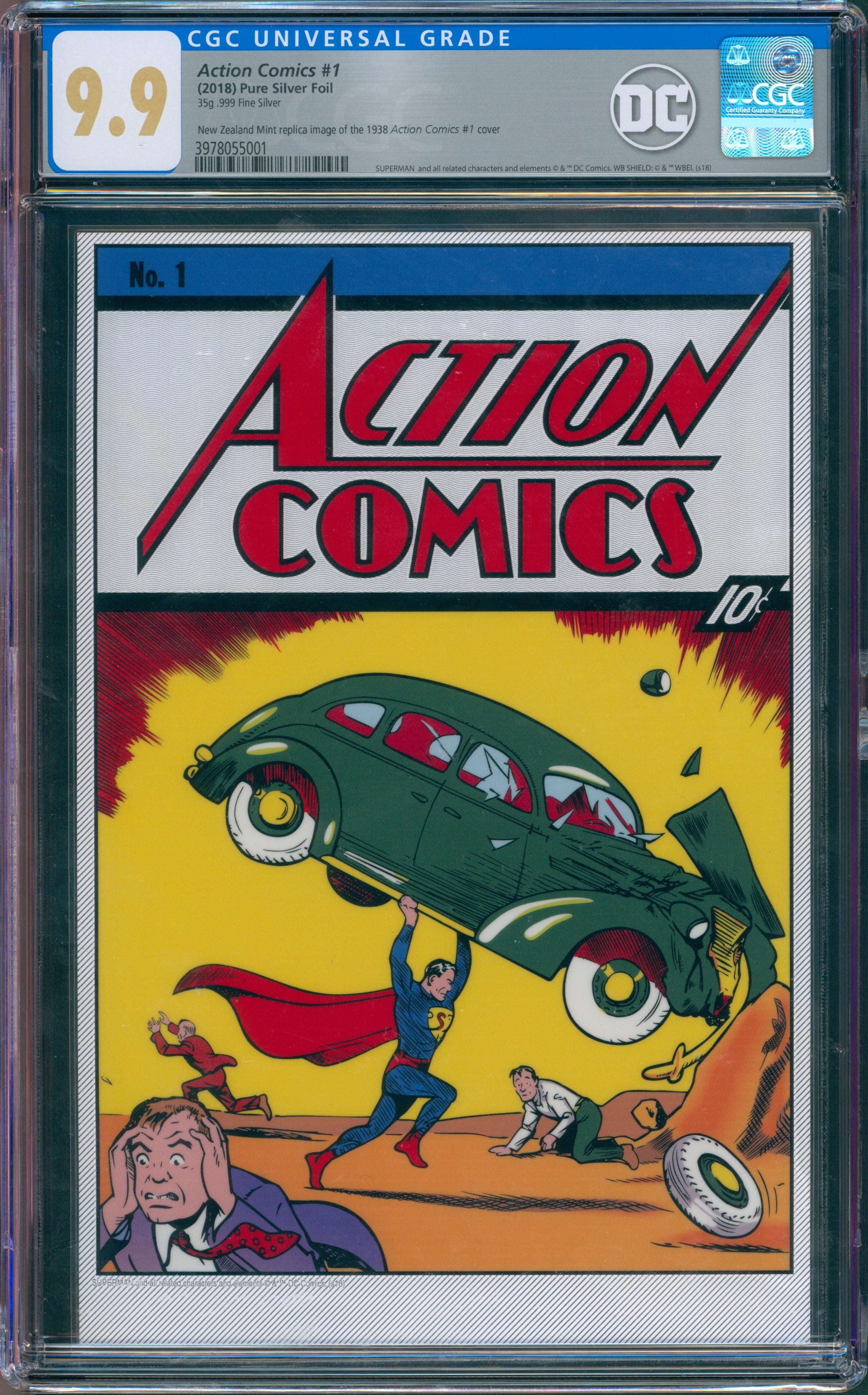 Action Comics #1 Pure Silver Foil. 35g .999 Fine Silver New Zealand Mint  Replica Image of the 1938 Action Comics #1 Cover