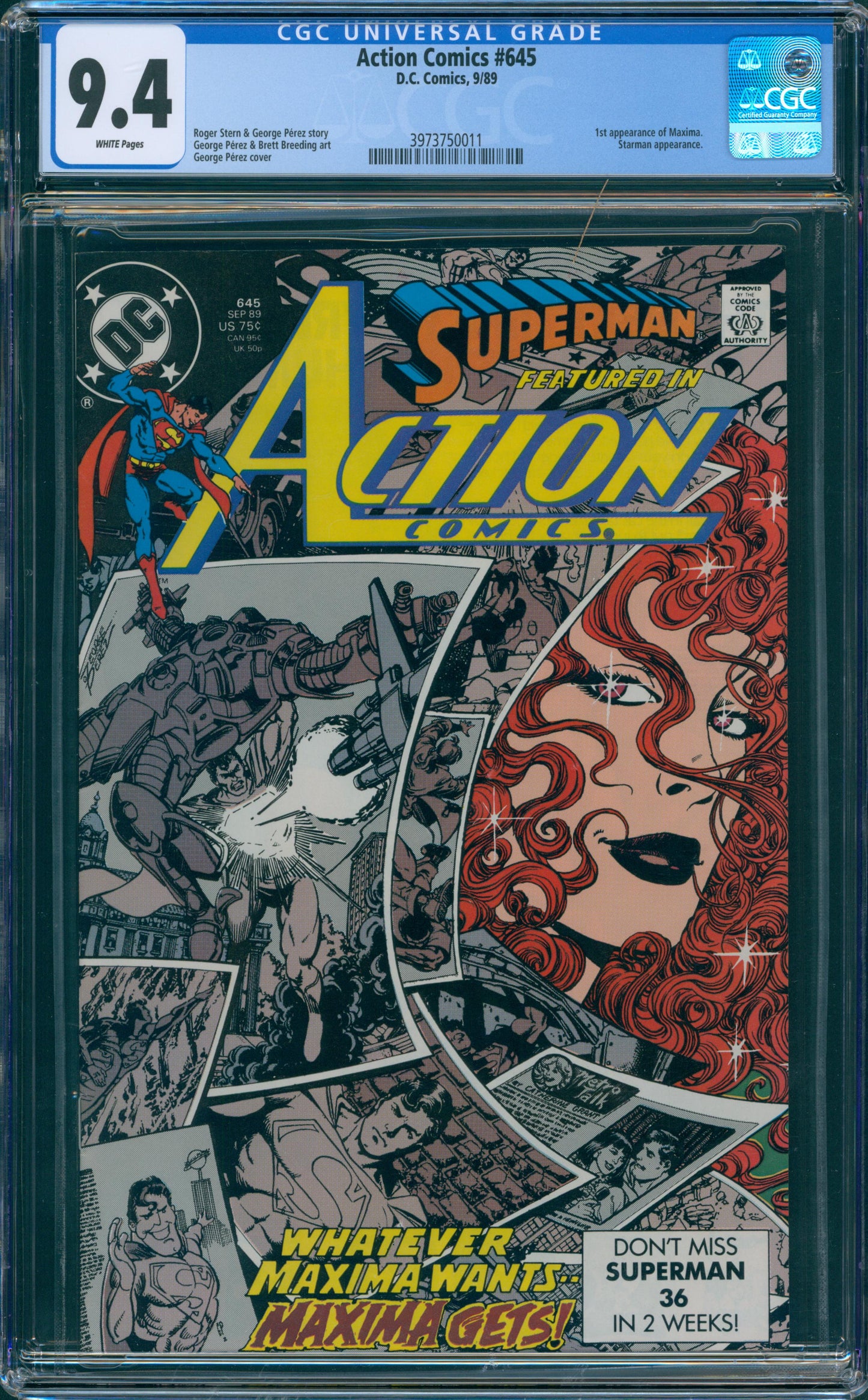 Action Comics #645 1st App. OF Maxima. Starman App. George Perez Cover